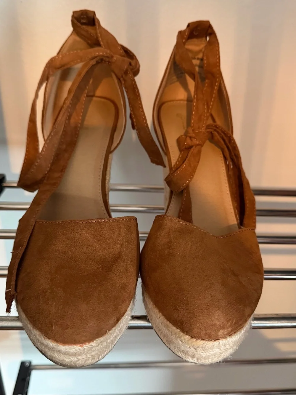 Women’s Tan Espadrille Wedge Sandals with Ankle Wrap